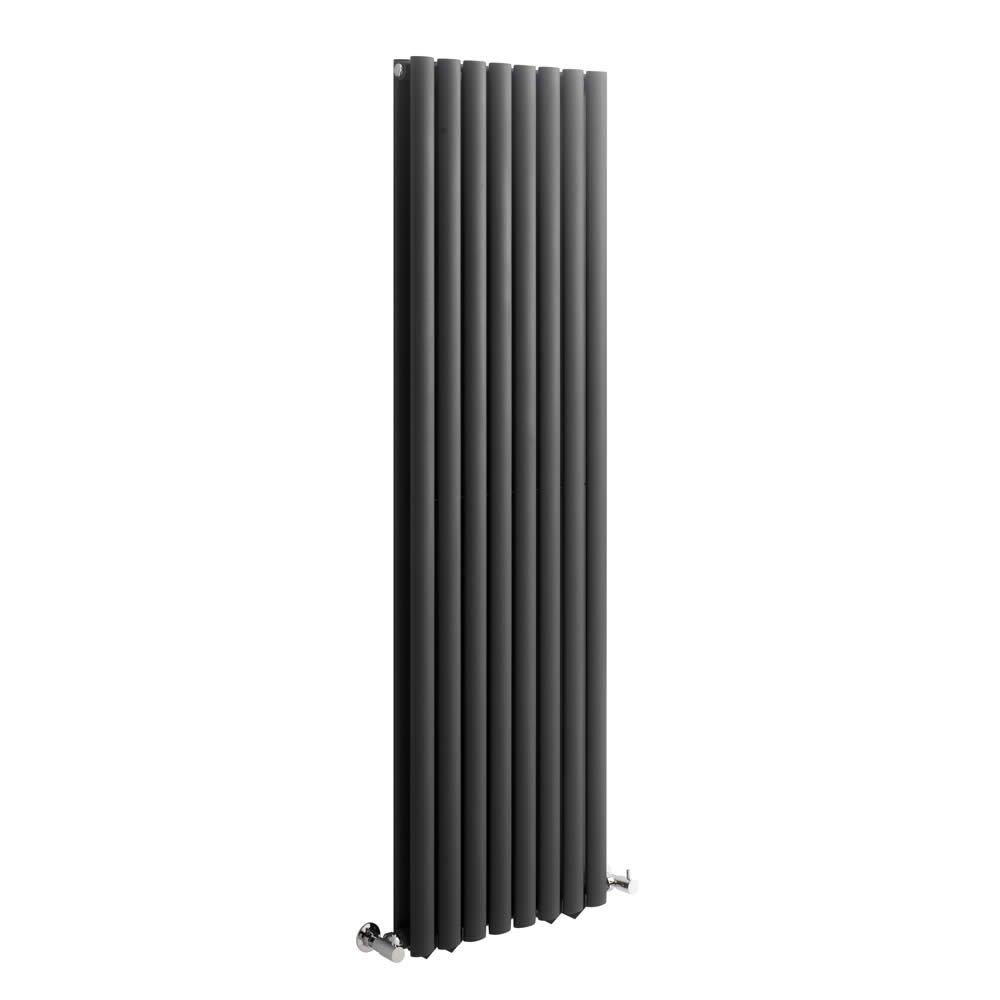 Milano Aruba Black Vertical Double Oval Panel Radiator - 1600mm x 472mm