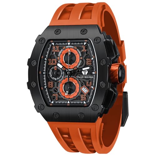 Image of TSAR BOMBA Men's Luxury Quartz Watch, Luminous Dial 5ATM Water Resistance Silicone Strap Men's Wristwatch Ideal Gift for Men