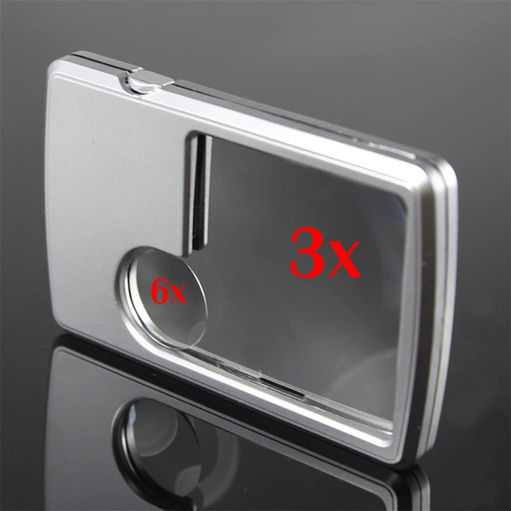 EUQKKWLOY Tragbare Vergrößerungsbrille mit 20 mm/45 mm Linsendurchmesser, dünn, 3-fach/6-fach vergrößernd, LED-Beleuchtung, quadratische Taschenlupe für Sammler. Neu