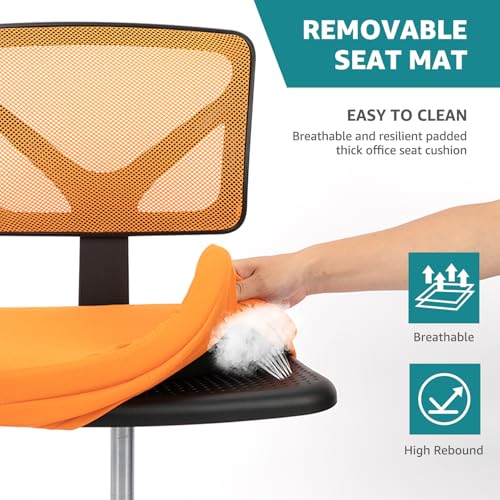 Image of OLIXIS Ergonomic Armless Office Desk Chair with Wheels, Mesh Back, Removable Washable Foam Cushion, Height Adjustable Rolling Swivel Chairs for Small Space, Home, Office, Dark Orange