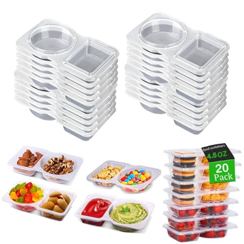 20 Sets Snack Condiment Containers with Lid, Disposable Double 2