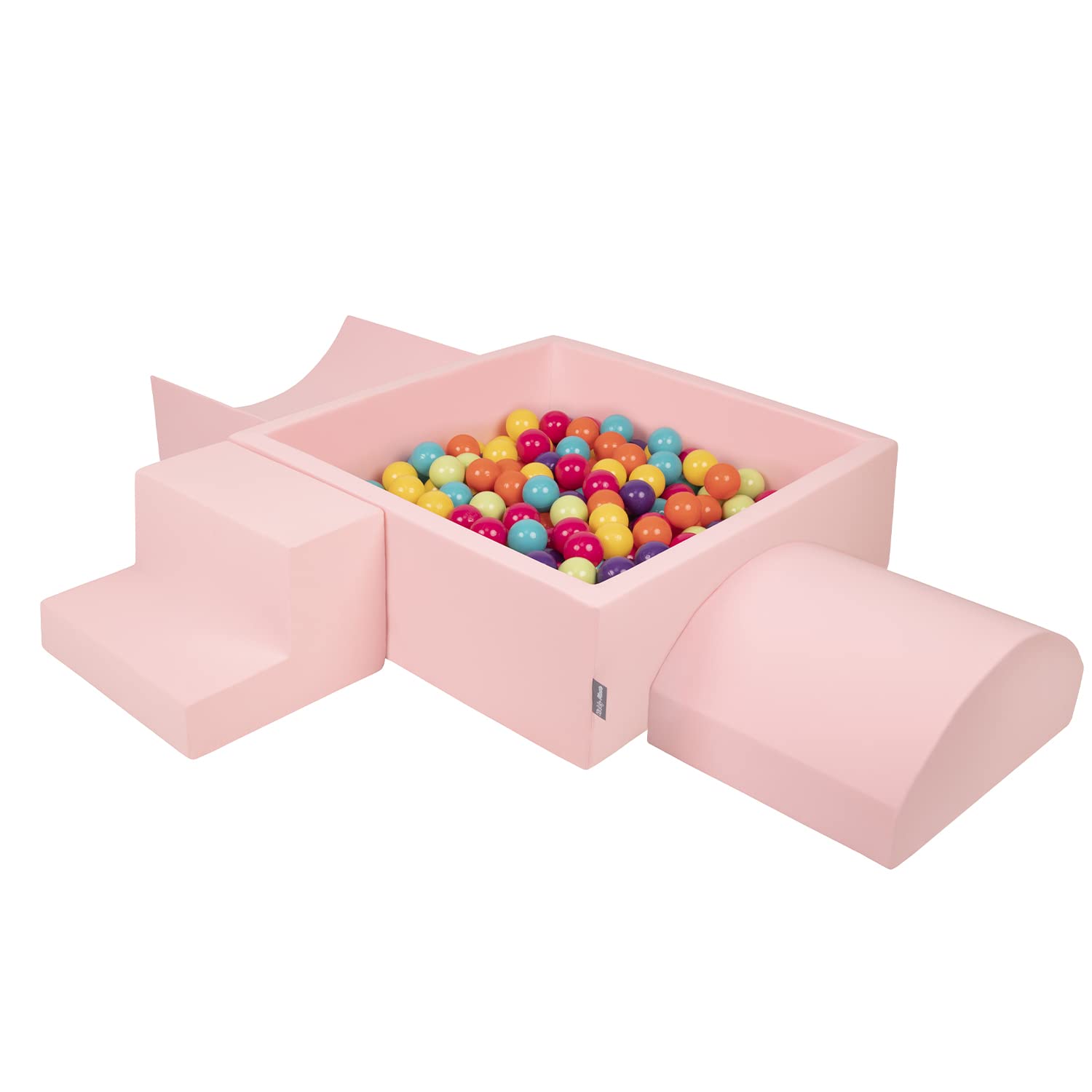 KiddyMoon Foam Playground For Kids With Square Ballpit (300 Balls ∅ 7Cm/2.75In) Soft Obstacles Course And Ball Pool, Made In The EU, Pink:Lgreen/Yellow/Turquoise/Orange/Dpink/Purple
