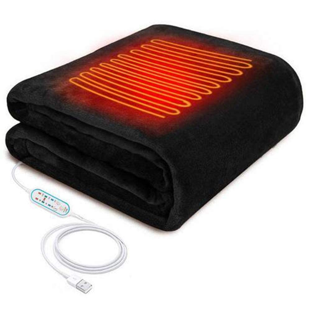 Manta eléctrica de Franela con calefacción por USB, temporizada, Lavable, Suave, Color Negro