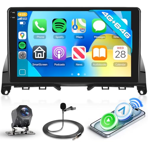 Hodozzy 4GB+64GB Autoradio pour Mercedes Benz C-Classe W204 S204 2007-2010 Android Incell Écran Tactile 9 Pouces GPS Carplay Android Auto sans Fil, Radio...