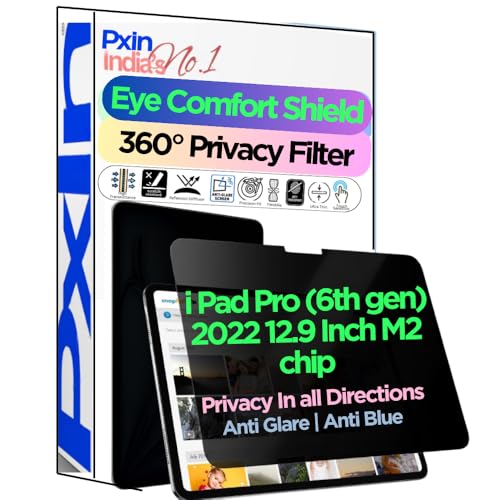 Image of PxIn Tablet Privacy Screen Guard compatible with i Pad Pro (6th gen) 2022 12.9 Inch M2 chip | No.1 | Anti Glare | Anti Blue Light | Anti UV | 4 Way Privacy Filter | 360 Privacy | Eye Protect