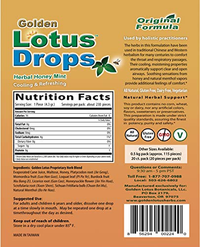 Golden Lotus Drops Original Formula. Soothing Herbal Honey Mint Lozenge. (1 Kilo) #TOP1
