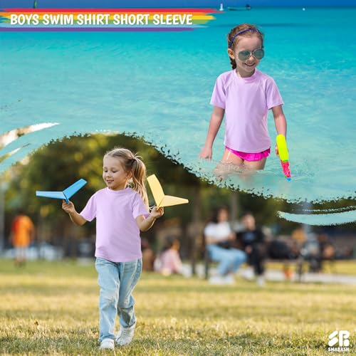 Image of Boy's UPF 50 Rash Guard Swim Shirts Short Sleeve Sun Protection SPF Fishing Surfing Water Beach Shirts Quick Dry