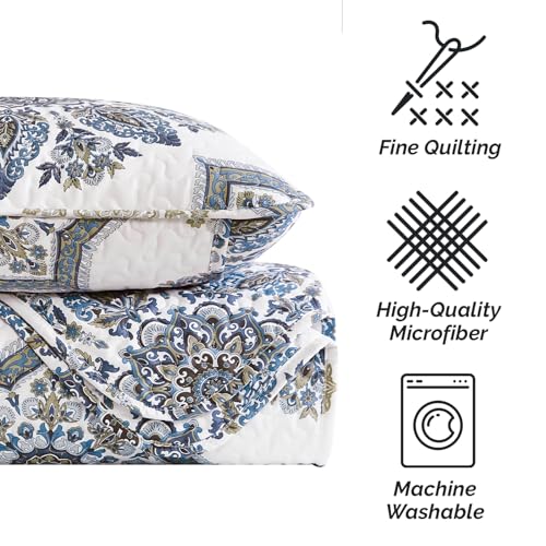 Image of Southshore Fine Living, Inc. Twin Daybed Comforter Set, 6-Piece Twin Boho Bedding Set with Daybed Cover, 3 Pillow Shams, Bed Skirt, Throw Pillow - Day Bed Quilt Set, Infinity Blue