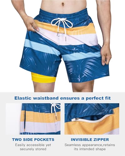 Image of SURF CUZ Mens Swim Trunks with Compression Liner Swim Shorts 7 inch Swimming Trunks Stretch 7 Inch Swim Suits Quick Dry