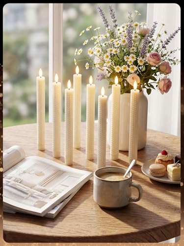 Image of Funtery 48 Pcs Flameless LED Taper Candles Battery Operated Candles Bulk Realistic LED Candlesticks Flickering for Wedding Church Party Home Decor(Ivory,10 Inch,Artistic Style)