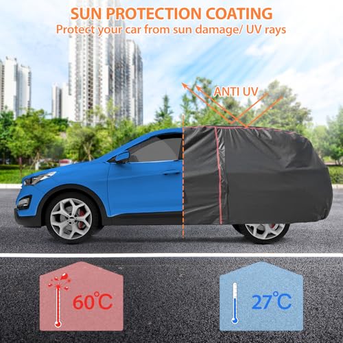 Image of Car Cover Waterproof All Weather, 6 Layers Full Exterior Covers with Zipper Cotton, Mirror Pocket. Outdoor Car Cover UV Snow Rain Wind Dust All Weather Outdoor Protection for SUV (185-190 inch)