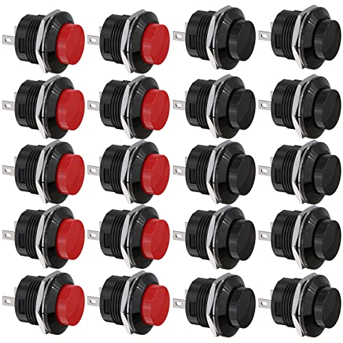 Clyxgs Momentary Push Button Switch, Spst Mini Switches With No Lock Round 3A Ac250V / 6A Ac125V Black & Red Cap #TOP23