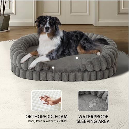 BALANCE Calming Dog Bed for Large Sized Dogs, 36 Inches Oval Washable Pet Bed with Sides, Orthopedic Pet Couch Sofa with Non-Slip Bottom, Gray - Image 3