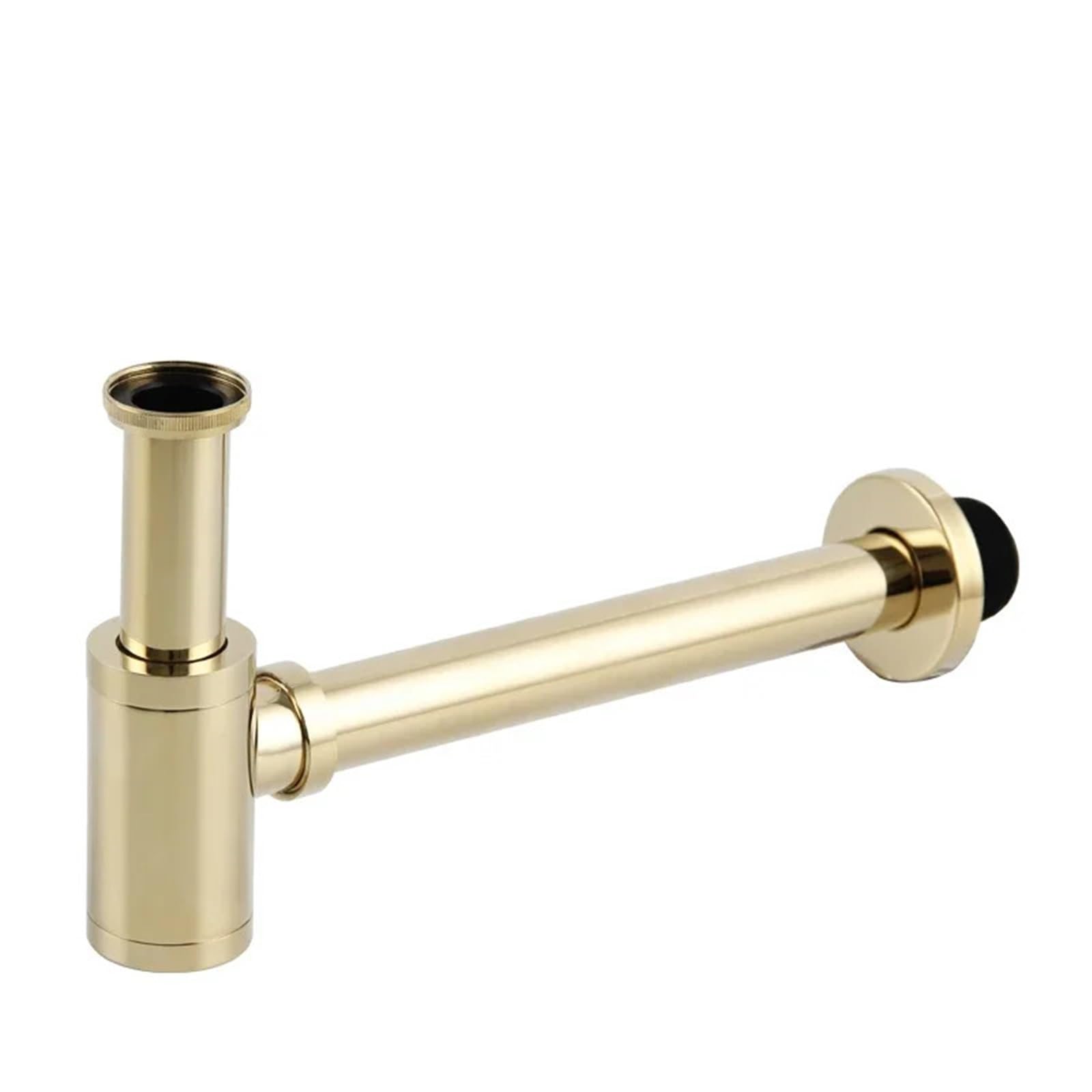 1 Pcs Brushed Gold Drains Set Brass Round Siphon P-Trap Bathroom Vanity Basin Pipe Waste with Pop Up Drainer for DIY Tools(Brushed Gold)