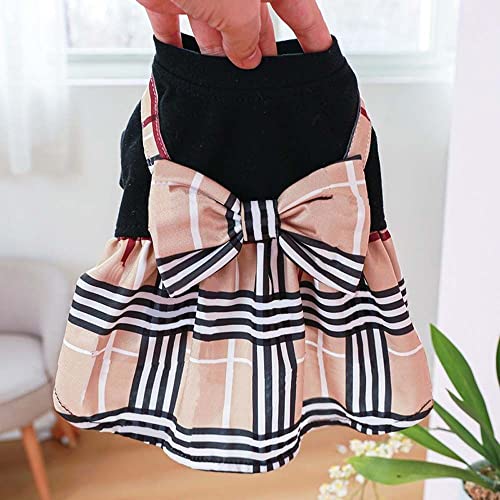 Stripe Dog Dresses, Cute Bowknot Shirt With Stripe Skirt Fashion Casual Princess Tutu Dress Pet Summer Spring Clothes For Small Dogs Cats(L,Black) #TOP17