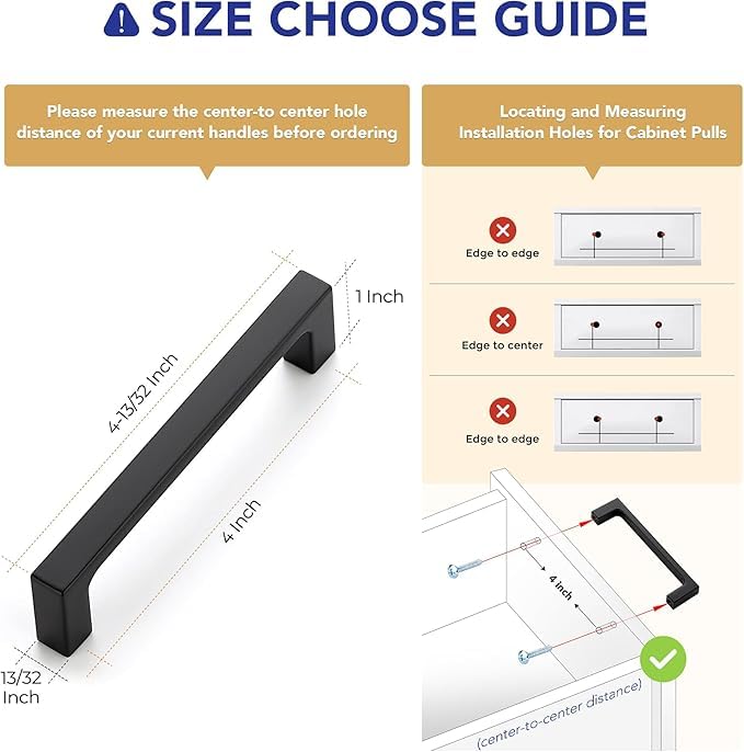 Image of Ravinte Matte Black Kitchen Cabinet Handles 4 Inch Pulls 10 Pack | Solid Zinc Alloy , Smooth Design, Screws Included, Square Pulls for Kitchen Drawers & Cupboards