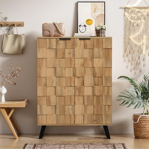 Armoire à chaussures moderne avec 5 compartiments, buffet 80,5 x 35 x 109,5 cm, étagères réglables avec poignées et pieds noirs, idéale pour le couloir...