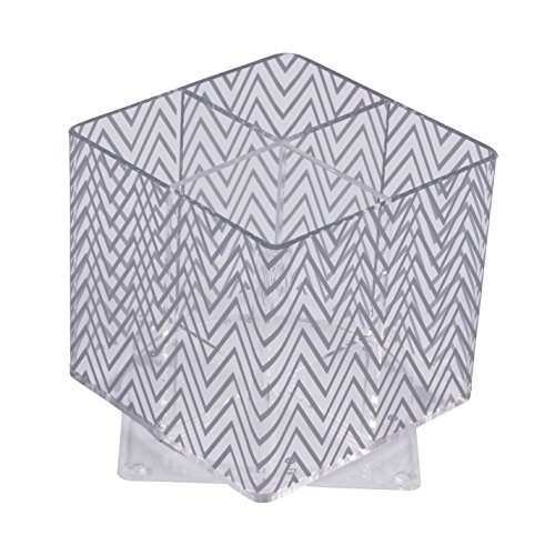 Acrylic Pencil Holder â€“ Silver Chevron 4 Compartment Rotating Pen Cup â€“ Stationery and Office Supplies Organizer and Sorter by Designstyles