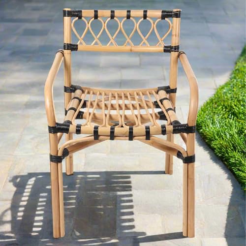 Image of Habere India-All the Cultures Fabricating India Cane Furniture | Outdoor Furniture | Wooden Chairs for Living Room | Arm Chair for Home - Beige (55 * 54 * 74 cm)