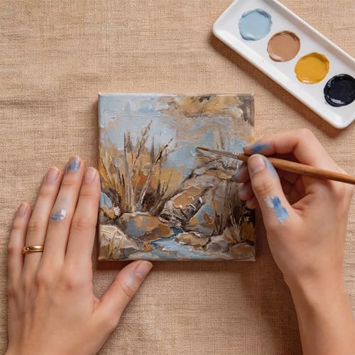 Image of SoulAbiti Blank Canvas Panels for Painting, 4x4 Inch (Set of 6) - 100% Cotton, Triple Gesso Primed - Small Square Canvas Boards for Acrylic, Oil, Fluid Art & Crafting - Ideal for Artists & Kids