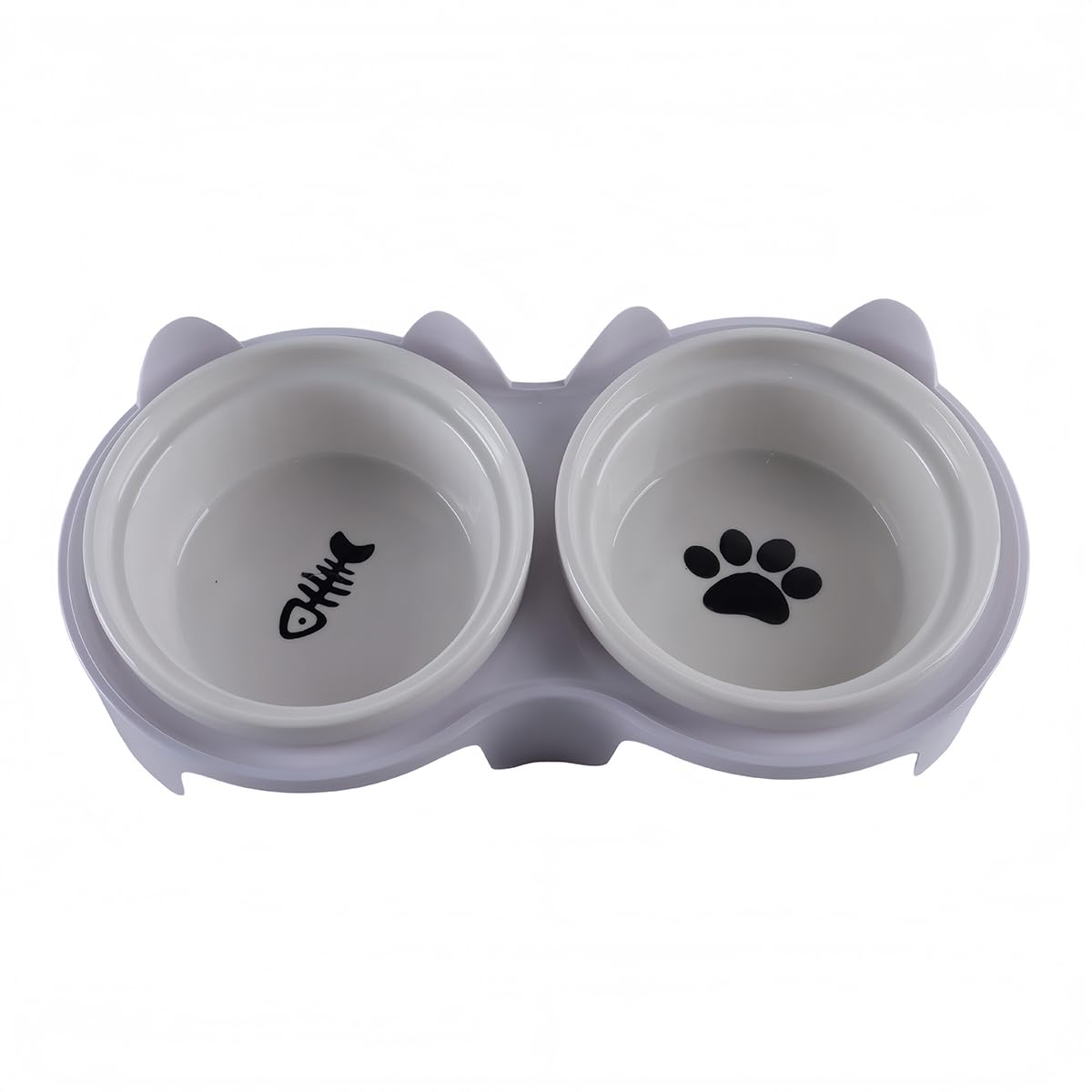 SYLEN Set di ciotole per gatti in ceramica con supporto, 2 piatti in ceramica rialzati per cibo e acqua, alimentazione confortevole per gatti e cuccioli (bianco)