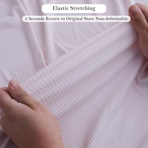 Image of Viviland Jersey Swaddle Blanket, Ultra Soft Stretchy Receiving Blanket, Baby Girl Newborn Rainbow Swaddle Wrap, 40 x 30 inches, 2 Pcs, Pink Leaf