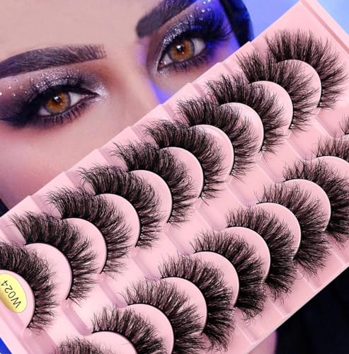 HBZGTLAD New 10 Pairs Natural Thick False Eyelashes Fake Lashes Long Makeup 3d Mink Lashes Extension Eyelash Mink Eyelashes for Beauty (W024)