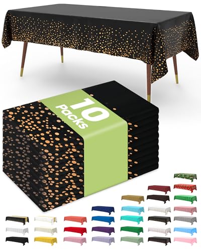 Image of Pureegg Plastic Table Cloth Disposable 10 Pack, 54 x 107 Inch Table Cloths, Graduation Decorations of 2026, Graduation Tablecloths, Rectangle, Plastic Cover, Leakproof & Sturdy, Black and Rose Gold