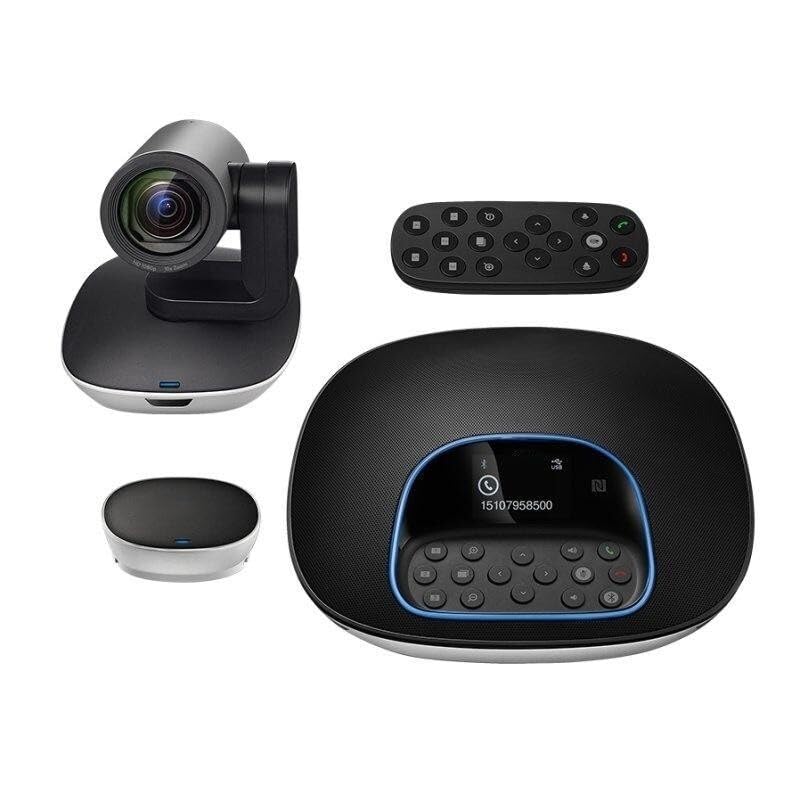 Glowster Equipo de videoconferencia Full HD con 4 micrófonos y Altavoz, Ideal para reuniones virtuales y colaboraciones en línea.