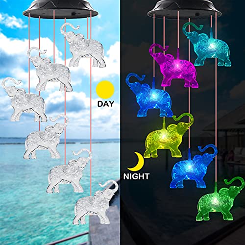 Wanqdg Elephant Waterproof Led Solar Powered Memorial Wind Chimes With Lights, Housewarming Gifts For Garden Outdoor Patio Yard Lawn Decor #TOP1