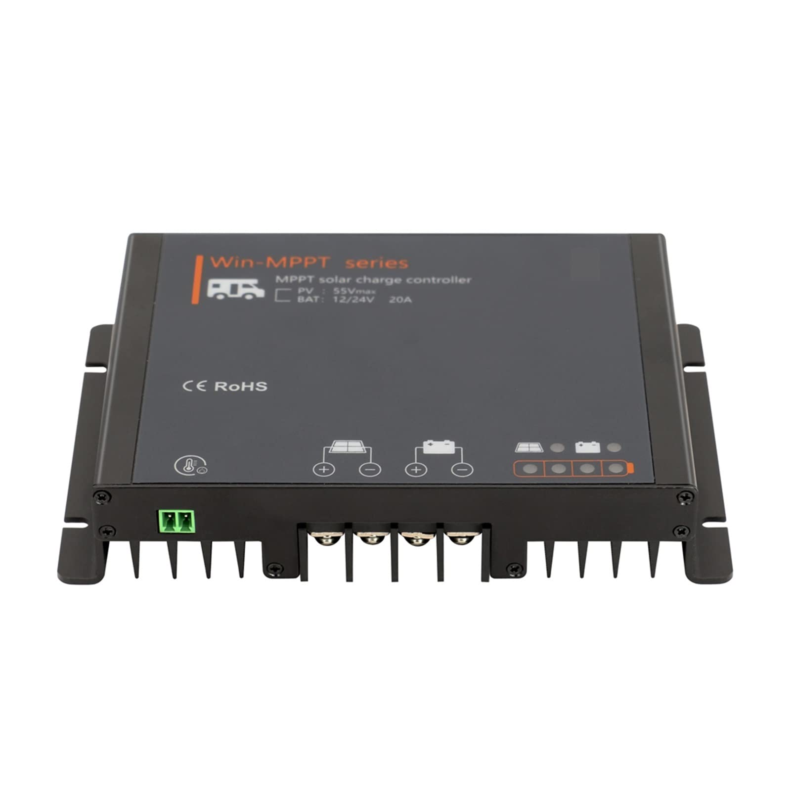 Controlador de Carga Solar, Controlador de carga solar 20A MPPT 12V 24V Regulador de panel solar automático for autocaravanas de batería de litio compatibles