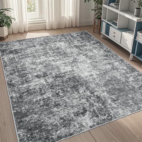 5x8 Area Rugs for Living Room Rug Washable: Abstract Rug for Dining Room Bedroom Carpet Non Slip 5 by 8 Indoor Modern Nursery Home Office Black Grey