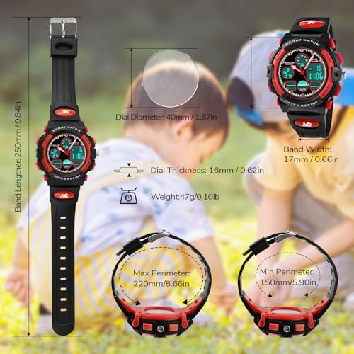 Image of Dayllon Boys Watch,Kids Watch for 5-15 Year Old Boys,Digital Sport Outdoor Multi Function Waterproof with LED Alarm Calendar Analog Watch for Kids Gifts