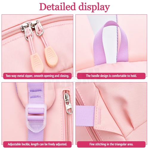 Image of Cute Pastel Contrasting Color Anime Cartoon School Backpack for Girls, Kawaii Large Capacity Bunny Bag, Lightweight Casual Travel Daypack Multi-Compartment Bookbag for Elementary School Kids