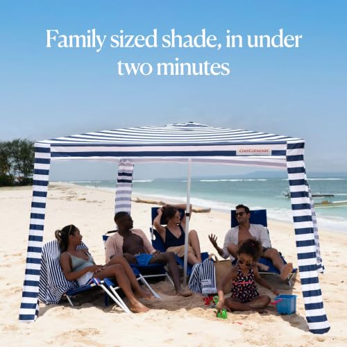 Image of CoolCabana Beach Shade Tent - Easy Setup, UPF 50+ Protection, Large & Medium Sizes, Compact & Wind Resistant - Beach Cabana for The Whole Family - Navy Stripes, Medium