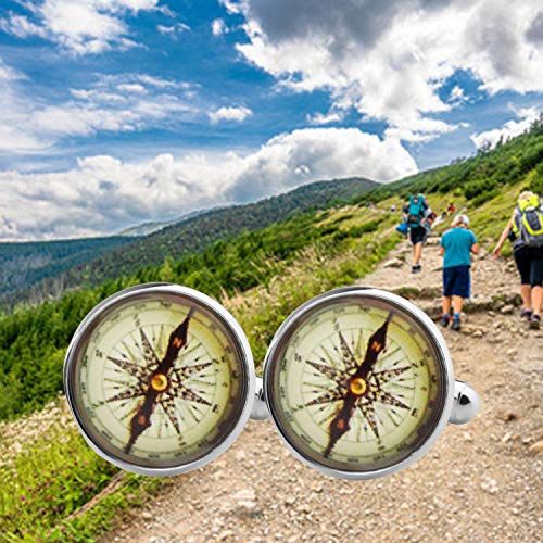 Myospark Nautical Compass Glass Dome Round Cabochon Cufflinks Wanderlust Jewelry Travel Gift For Boyfriend Husband Dad (Compass Cufflinks) #TOP5