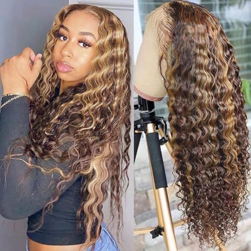 Image of Pizazz Ombre Highlight Lace Front Wig Human Hair 180 Density Deep Wave Wig