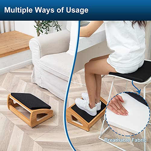 Image of StrongTek Wood Ergonomic Footrest - 4-Angle Adjustable Foot Stool for Desk, Office Footrest, Anti-Slip Foot Stand for Under Desk, Enhances Posture, Promotes Blood Circulation, Easy Assembly (Natural)