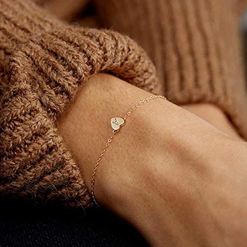 Heart Initial Bracelet for Women 18k Gold Plated Stainless Steel Beaded Chain Layered Letter Bracelet Personalized Name Bracelet2