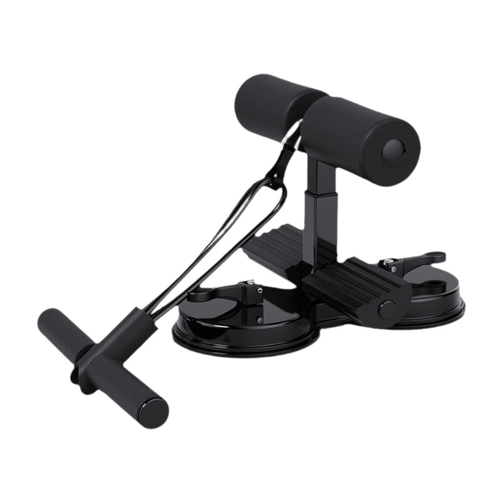 mophrati Portable Sit Up Bar With Double Suction Cups And Core Strengthening Exercises At Home Or Gym Steel Frame Sit Up Bar With Resistance Band Floor Holder Home, Black, 46x20cm