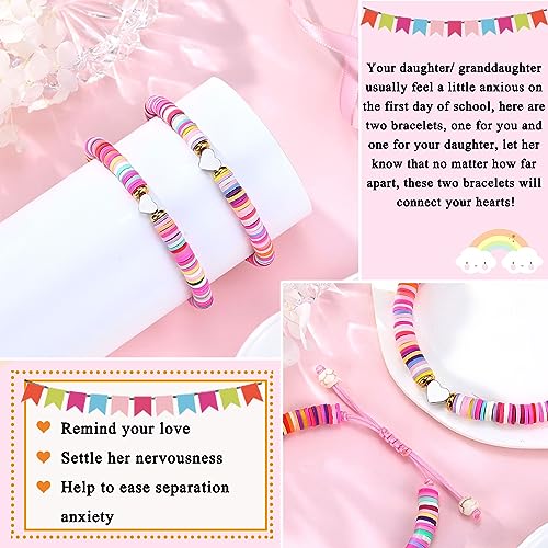 Image of First Day of Kindergarten /Pre K /School Mother Daughter Bracelets Matching Heart Wish Bracelet Set for 2 Gifts