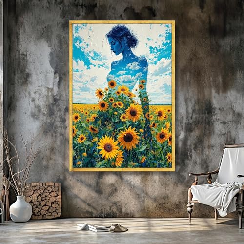 Peinture 40x60 cm sans cadre de tournesols pour habiller un mur vide avec élégance