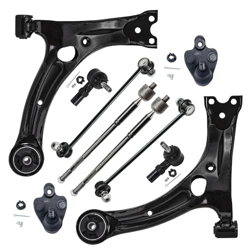 Image of Detroit Axle - FWD Front End 10pc Suspension Kit for 2003-2008 Toyota Matrix Pontiac Vibe 2004 2005 2006 2007, 2 Lower Control Arms, 2 Lower Ball Joints, 4 Tie Rods, 2 Sway Bar Links Replacement