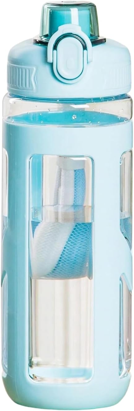 Panchhi Store Kids Sipper Bottle for Kids 700ml Push Button Light Weight Leakproof Transparent Water Bottles with Cary Handle Plastic Water Bottle for Home Office School Picnic Blue
