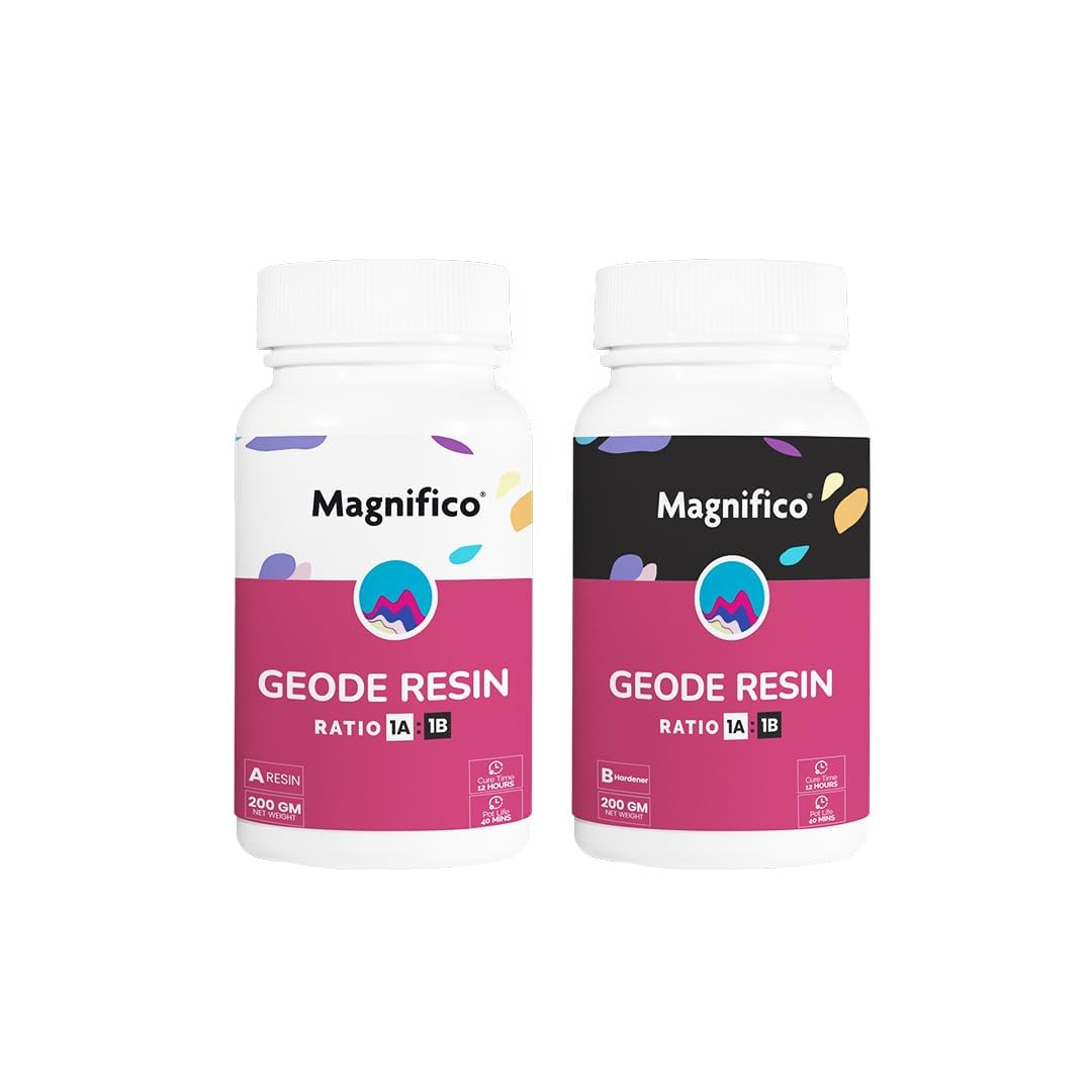 MAGNIFICO Geode Resin 400 GR (1:1) Clear UV-Resistant Epoxy Resin Art Kit,Smooth Finish, Easy to Use with Self-Leveling, Suitable for Jewellery, Keychain & Artwork