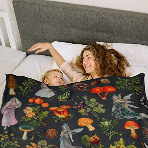 Jiabolang Fairy Blanket, Vintage Forest Fairies Flannel Fleece Throw Blanket For Adults Kids, Dark Wild Forest Mushrooms Butterflies Blanket For Bed Sofa Couch, Dark Fairycore Home Decor #TOP7