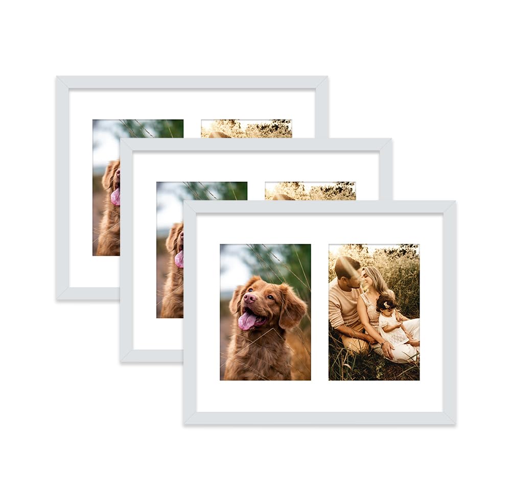 Light Grey Multi Photo Frame - Holds 2 x 6x4 Pictures, Family Collage Picture Frame for Wall Display, 10x8 Frame size, Set of 3