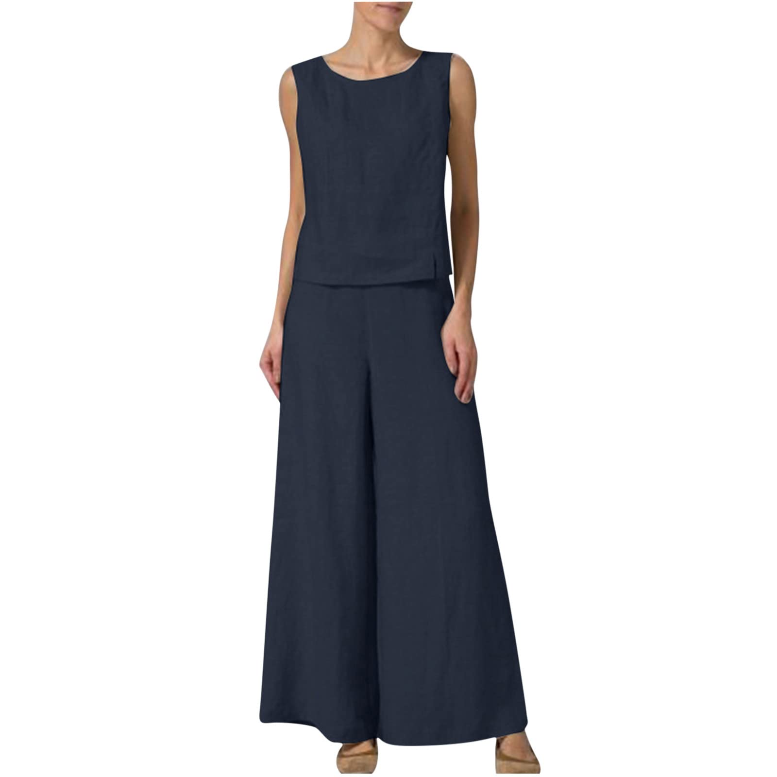 SaxrelLadies Loungewear Sleeveless Tank Top Wide Leg Trouser Set Workout Outfits 2 Piece Set Yoga Gym Set Lounge Summersport Homewear Womens Tracksuit Casual Ladies'Pyjamas Plus Size Lounge Wear Set