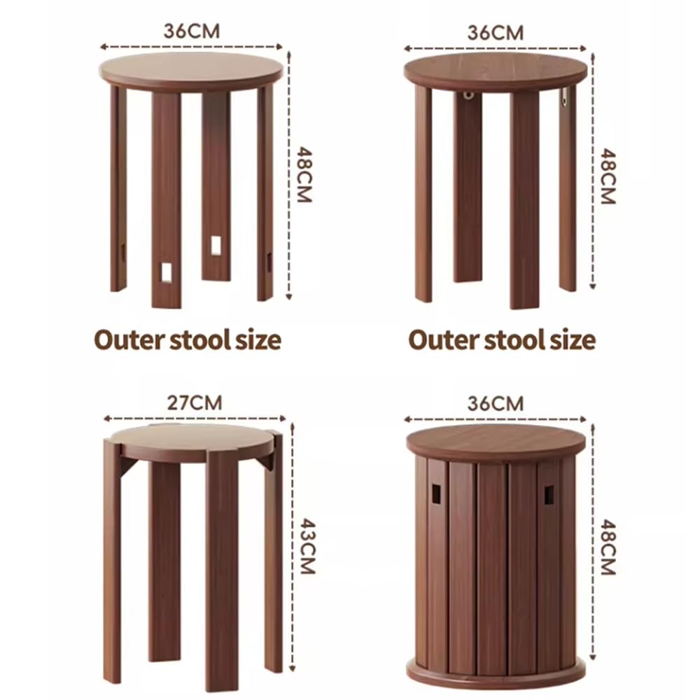 Taburetes de bambú apilables 4 en 1, Redondos y sin Respaldo de 45 cm de Altura, sillas Modernas apilables, Taburete de Madera para Sala de Estar, Entrada y Comedor.
