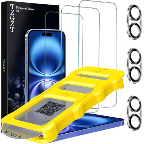 TZGZT 3 Pack Screen Protector for iPhone 16, Tempered Glass, Case Friendly - image 1